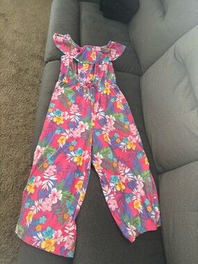 Girls Pink Floral Wide-Leg Jumpsuit